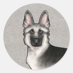 Silver Sable German Shepherd Cartoon Dog Head Classic Round Sticker