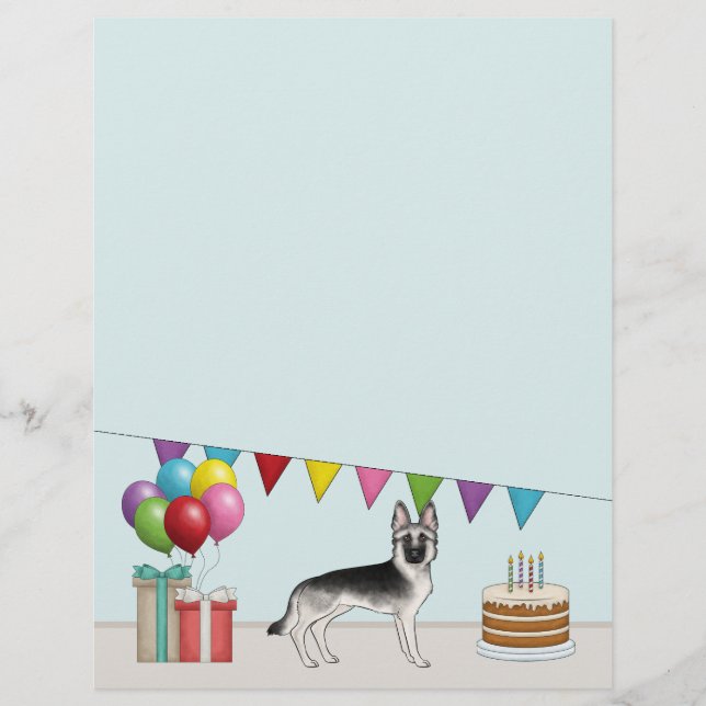 Silver Sable German Shepherd Colourful Birthday Letterhead (Front)