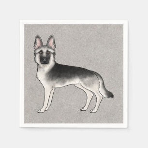 Silver Sable German Shepherd Cute Cartoon GSD Dog Napkin