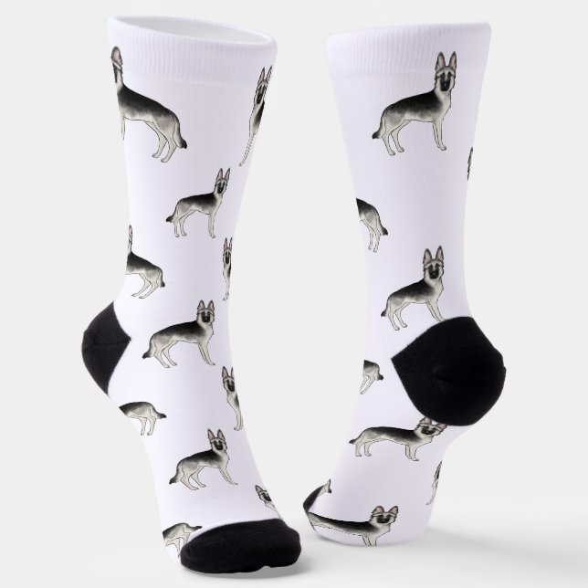 Silver Sable German Shepherd Cute GSD Dog Pattern Socks (Angled)