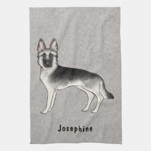 Silver Sable German Shepherd Dog And Custom Name Kitchen Towel