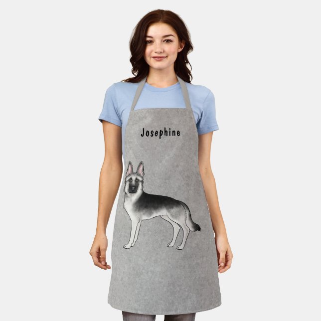 Silver Sable German Shepherd Dog And Custom Text Apron (Worn)