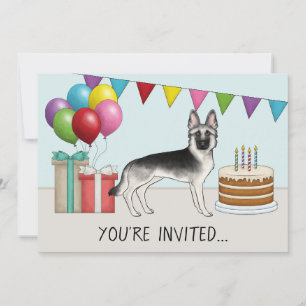 Silver Sable German Shepherd Dog Colourful Birthda Invitation