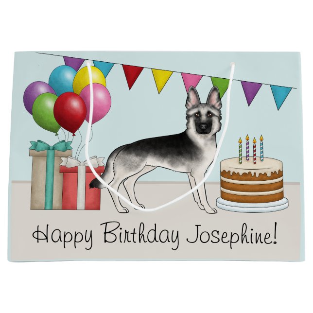 Silver Sable German Shepherd Dog Colourful Birthda Large Gift Bag (Front)