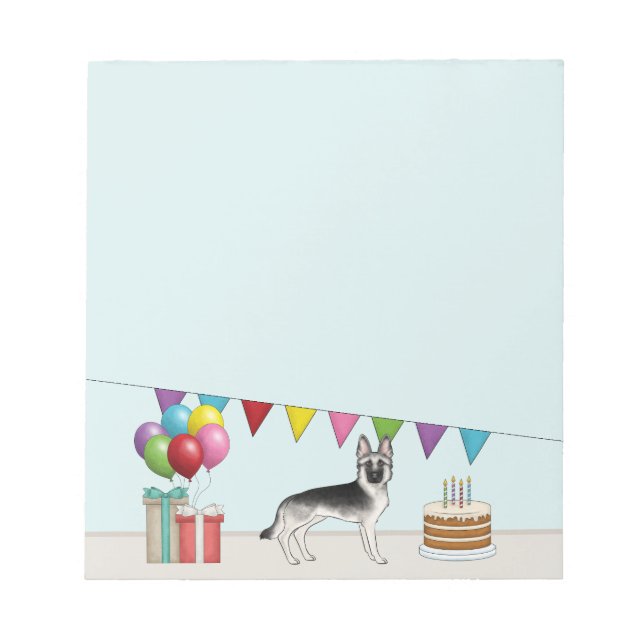 Silver Sable German Shepherd Dog Colourful Birthda Notepad (Front)