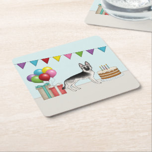 Silver Sable German Shepherd Dog Colourful Birthda Square Paper Coaster