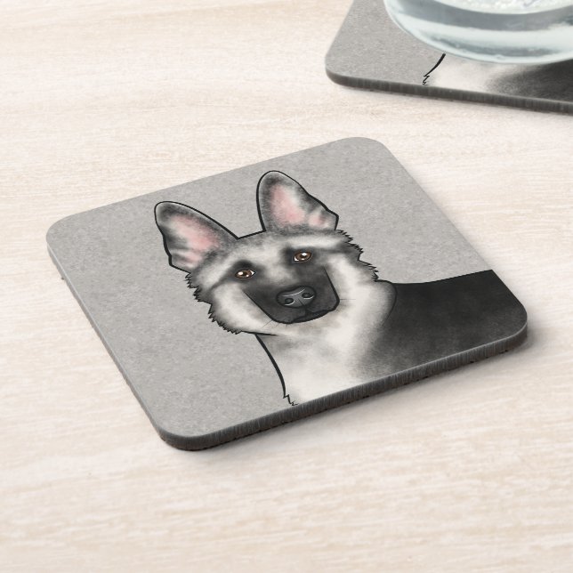 Silver Sable German Shepherd Dog Head Close-Up Coaster (Left Side)