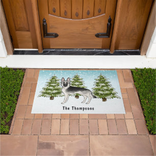 Silver Sable German Shepherd Dog Winter Forest Doormat