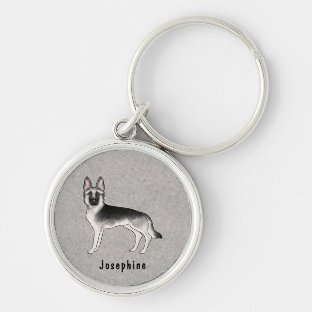 Silver Sable German Shepherd Dog With Custom Name Keychain (Front)
