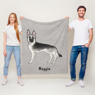 Silver Sable German Shepherd Dog With Custom Text Fleece Blanket