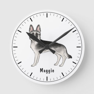 Silver Sable German Shepherd Dog With Custom Text Round Clock