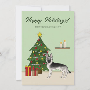 Silver Sable German Shepherd Festive Christmas Holiday Card