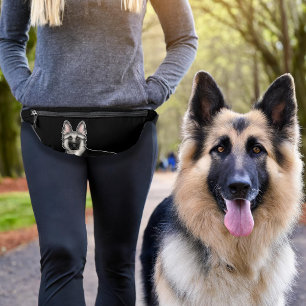 Silver Sable German Shepherd GSD Dog Head Black Fanny Pack