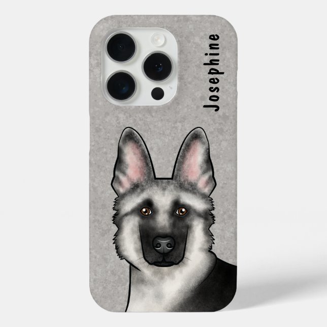 Silver Sable German Shepherd Head And Custom Name Case-Mate iPhone Case (Back)