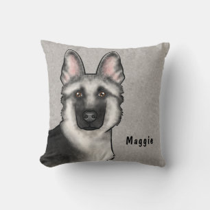 Silver Sable German Shepherd Head And Custom Name Throw Pillow