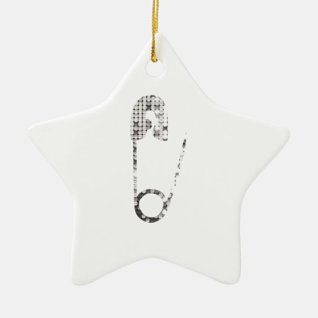 silver safety pins ceramic ornament (Front)