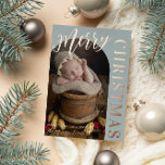 Silver Sage Arch Shaped Photo Merry Christmas Foil Holiday Card<br><div class="desc">Silver sage and rose gold Christmas card personalized with a photo and your family name in a rose gold foil script. Modern photo Christmas card in silver sage green with rose gold foil lettering.</div>