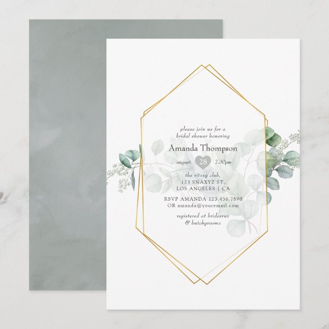 Silver Sage Eucalyptus Geometric Bridal Shower Invitation (Front/Back)