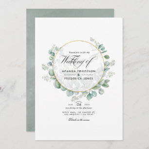 Silver Sage Eucalyptus Geometric QR Code Wedding Invitation
