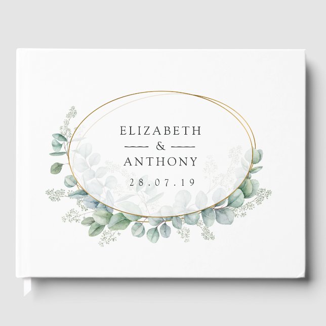Silver Sage Eucalyptus Geometric Wedding Guest Book (Front)