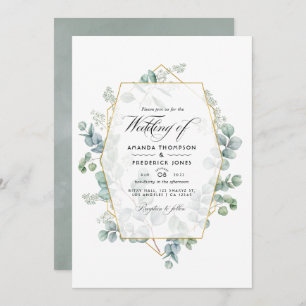 Silver Sage Eucalyptus Geometric Wedding Photo Invitation
