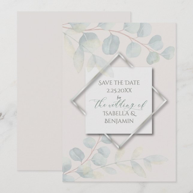 Silver Sage  Eucalyptus Save the Date Invitation (Front/Back)