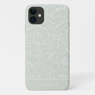 Silver Sage Floral Pattern Personalized iPhone 11 Case