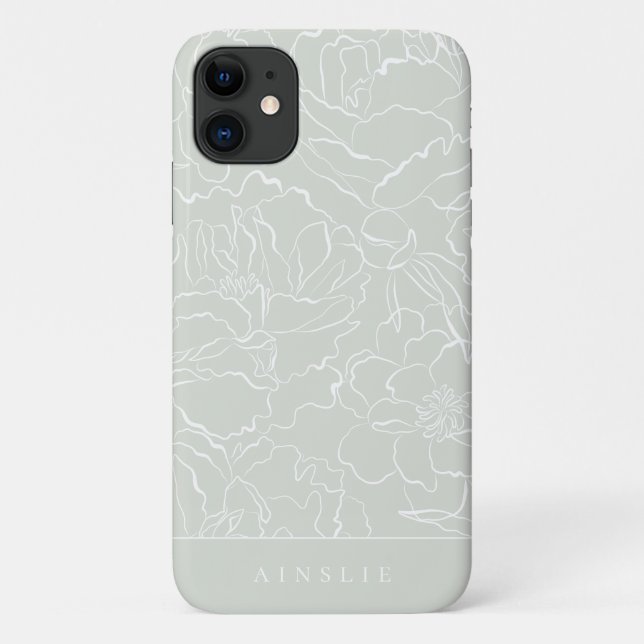 Silver Sage Floral Pattern Personalized Case-Mate iPhone Case (Back)