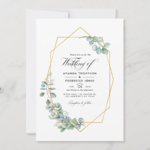 Silver Sage Geometric Eucalyptus Wedding Photo Invitation