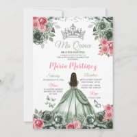Silver Sage Green and Pink Princess Mis Quince