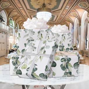 Silver Sage Green Eucalyptus Greenery Vine Wedding Wrapping Paper