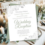Silver Sage White BUDGET Wedding Reception Invite<br><div class="desc">These affordable, budget friendly wedding reception invitations are the perfect choice for class, style, and beauty on a budget. Designed for guests who are invited to the reception but not the ceremony, they feature a classic white background with ornate silver faux foil curls and swirls in the corners. The typography...</div>