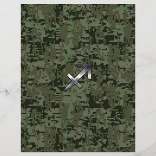 Silver Sagittarius Sign on Woodland Digital Camo