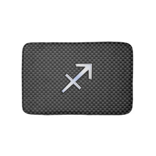 Silver Sagittarius Zodiac Sign Carbon Fibre Print Bath Mat