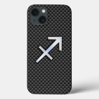 Silver Sagittarius Zodiac Sign Carbon Fibre Print