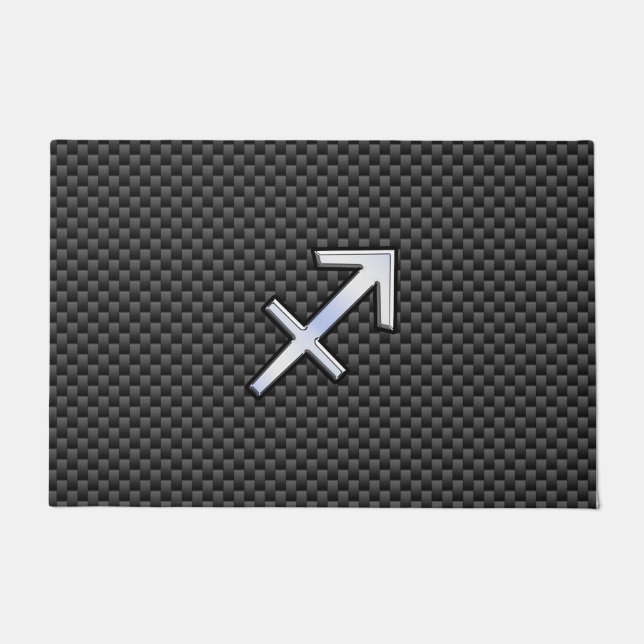Silver Sagittarius Zodiac Sign Carbon Fibre Print Doormat (Front)