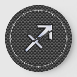 Silver Sagittarius Zodiac Sign Carbon Fibre Print Large Clock