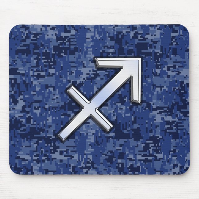 Silver Sagittarius Zodiac Sign Navy Digital Camo Mouse Pad (Front)