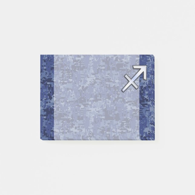 Silver Sagittarius Zodiac Sign Navy Digital Camo Post-it Notes (Front)