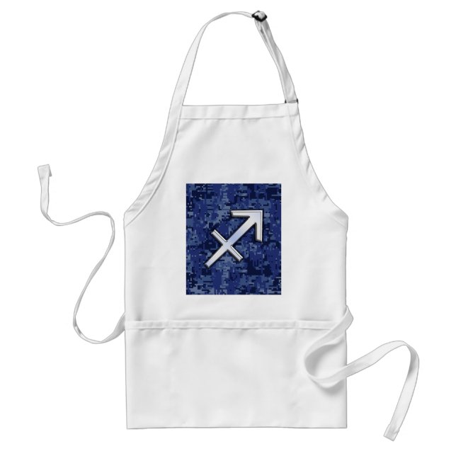 Silver Sagittarius Zodiac Sign Navy Digital Camo Standard Apron (Front)