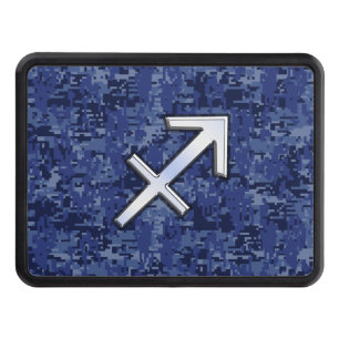 Silver Sagittarius Zodiac Sign Navy Digital Camo Trailer Hitch Cover