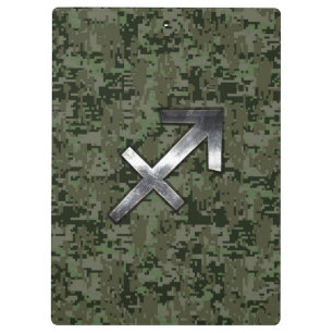 Silver Sagittarius Zodiac Woodland Digital Camo Clipboard