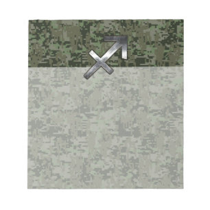 Silver Sagittarius Zodiac Woodland Digital Camo Notepad