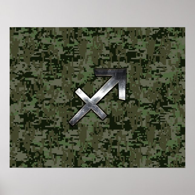 Silver Sagittarius Zodiac Woodland Digital Camo Poster (Front)