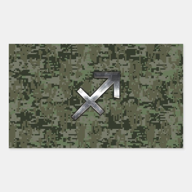 Silver Sagittarius Zodiac Woodland Digital Camo Sticker (Front)