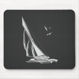 Silver Sailboat on Carbon Fibre Decor Mouse Pad