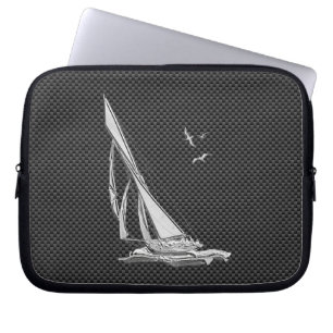 Silver Sailboat Regatta on Carbon Fibre Laptop Sleeve
