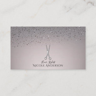 Silver Salon Stylist Scissors Pink Glitter Sparkle Business Card