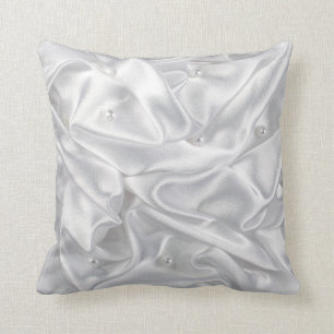 Silver Satin Fabric White Pearls Plush Throw Pillow