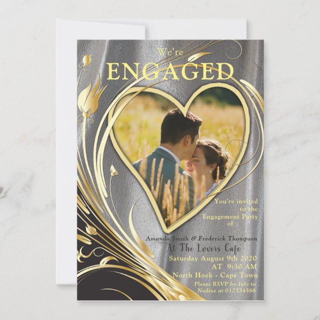 Silver Satin  & Gold flower Splendour Invitation (Front)